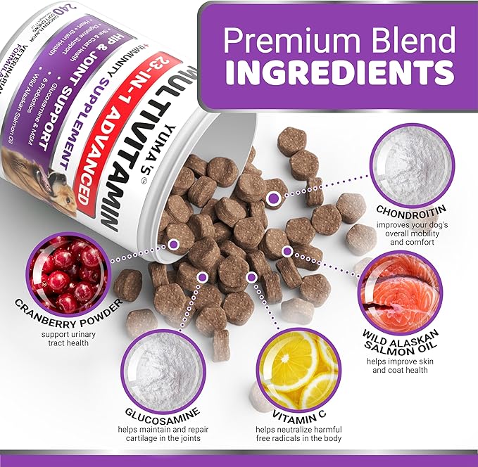 Dog Multivitamin Chewable with Glucosamine - 240 Treats - Dog Vitamins and Supplements - Senior & Puppy Multivitamin for Dogs - Hip & Joint Support - Immune Health, Skin, Heart, Digestion, Probiotics