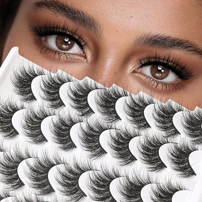 Losha Lashes Fluffy False Lashes 14 Pairs 5D Full Fake Eyelashes Vegan Handmade Faux Mink Lashes Pack (815-Z)