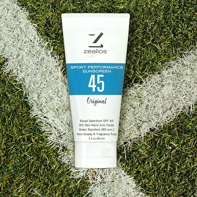 Zealios Sport Performance Original SPF 45 Hybrid Sunscreen 3 oz - Broad Spectrum, Water & Sweat Resistant (80 min) Non-Greasy, 8% Non-Nano Zinc Oxide Lotion for Swimming, Running & Cycling