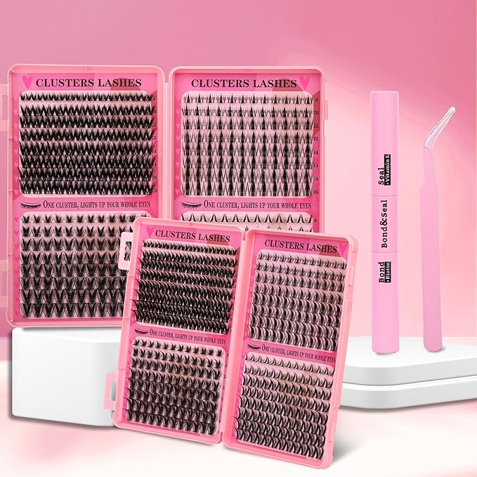 Gmagictobo Manga Lash Clusters Kit Spiky Lashes Clusters Fairy Wispy Lash Clusters Wet-Look Anime Lashes Pack 384 Pcs C/D Curl Fluffy Individual Lashes Lash Bond and Seal Lash Tweezers