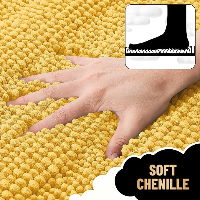 OLANLY Thick Bathroom Rugs 24x16, Extra Soft Absorbent Chenille Striped Bath Rugs, Rubber Backing, Machine Wash Dry, Bath Mats for Bathroom Floor, Tub and Shower, Home Decor Accessories, Yellow