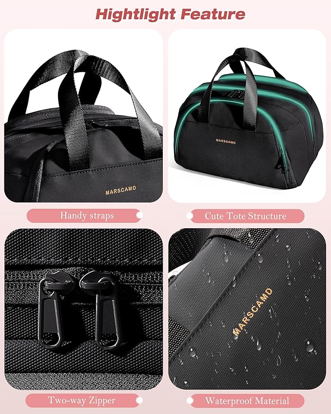 Marscamd Travel Toiletry Bag for Women, Waterproof Makeup & Cosmetic Organizer with Leakproof Pockets for Bathroom or Vanity Use, Black