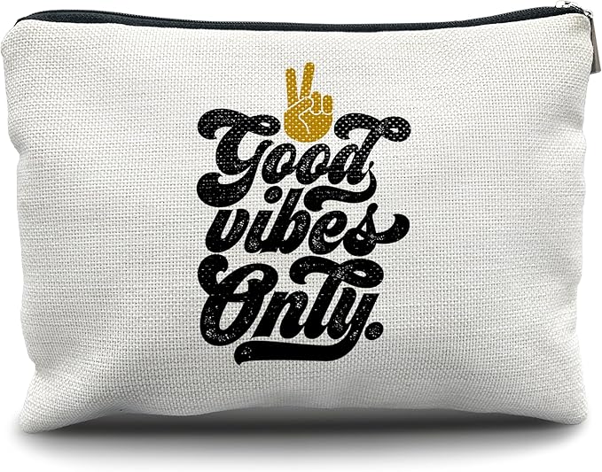 Nogrit Retro 70s Groovy Makeup Cosmetic Bag,Groovy Good Vibes Only Peace Hand Sign Makeup Travel Toiletry Bag,Inspirational Gifts for Women Girls