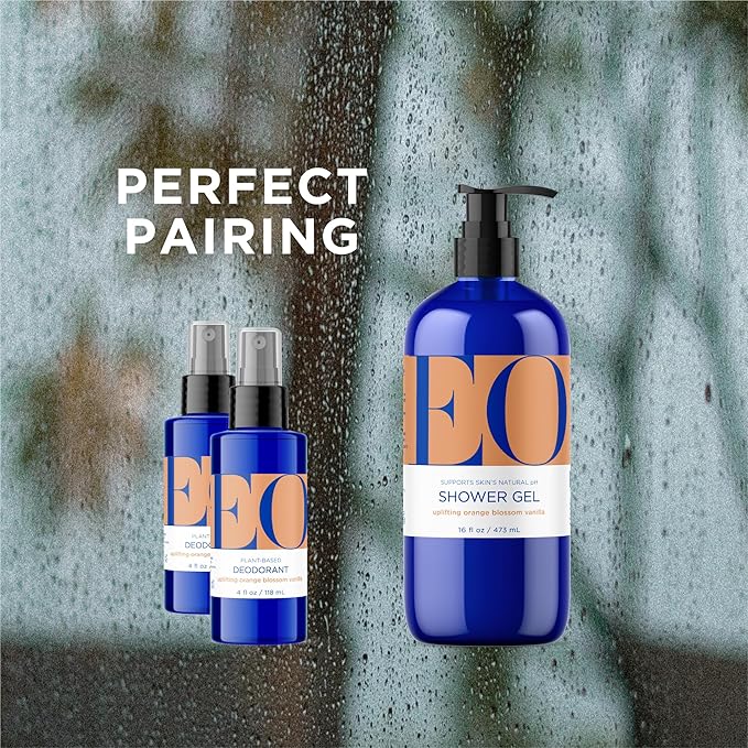EO Shower Gel Body Wash, 16 Ounce (Pack of 2), Orange Blossom and Vanilla, Organic Plant-Based Skin Conditioning Cleanser with Pure Essentials Oils
