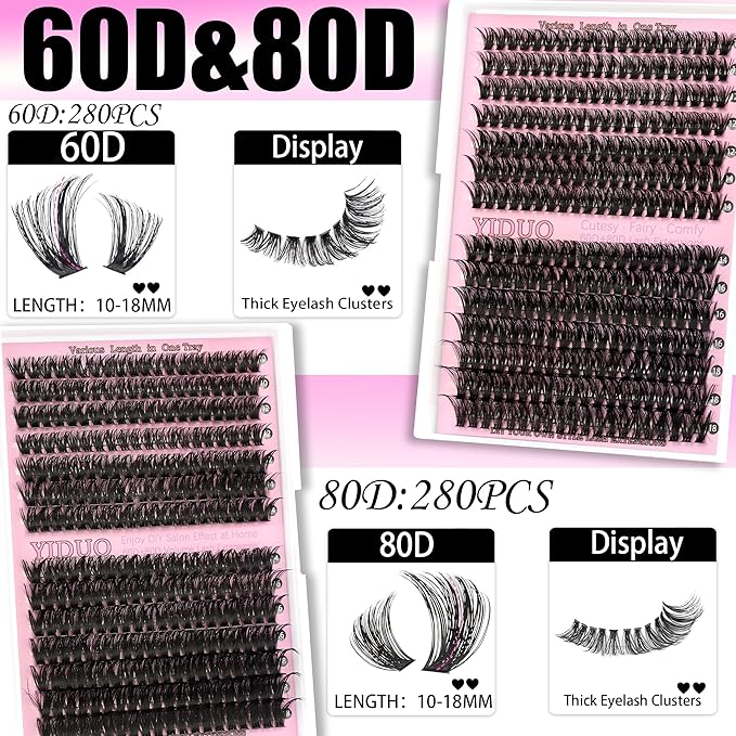 4 Styles Lash Clusters Kit 60D+80D+100D+150D Volume Clusters Lashes Extensions Kit with 2 Bond and Seal 10-18mm Wispy D Curly Full DIY Individual Eyelash Extensions Kit DIY at Home Easily
