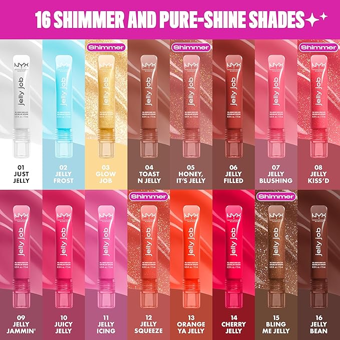 NYX PROFESSIONAL MAKEUP Jelly Job Lip Gloss, Lip Tint Gloss with Full-Bodied, Smoothing, and Hyper-Glossy Shine - Jelly Kiss'd (Pink Shimmer)