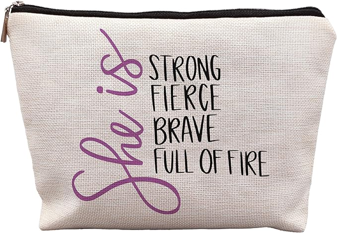 uinwk Inspirational Makeup Bag,Women Empowerment Gift,Woman Power Gifts,She Is Strong Fierce Brave Full Of Fire Cosmetic Bag,Gifts For Mom Grandma Friends Girls