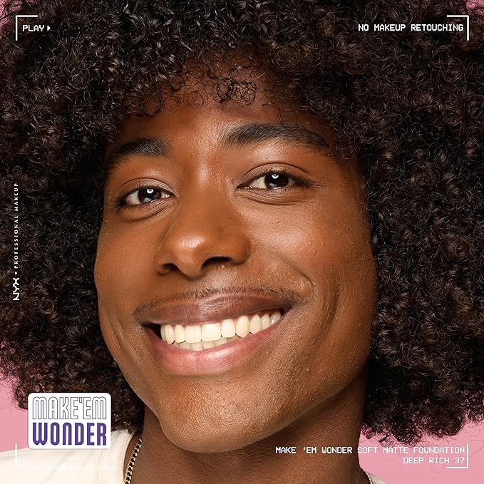 NYX PROFESSIONAL MAKEUP Make 'Em Wonder Liquid Foundation, 24HR Foundation Makeup With A Soft Matte Finish, Buildable Full Coverage - 37 Deep Rich