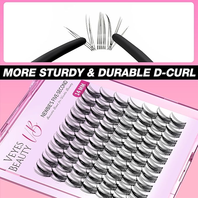 VEYESBEAUTY Lash Clusters Eyelash Extensions Thin & Invisible Band DIY Individual False Eyelashes Newbie's Five-Second Series Wispy Lash Tray for Self-application, Manga Lashes14mm Length