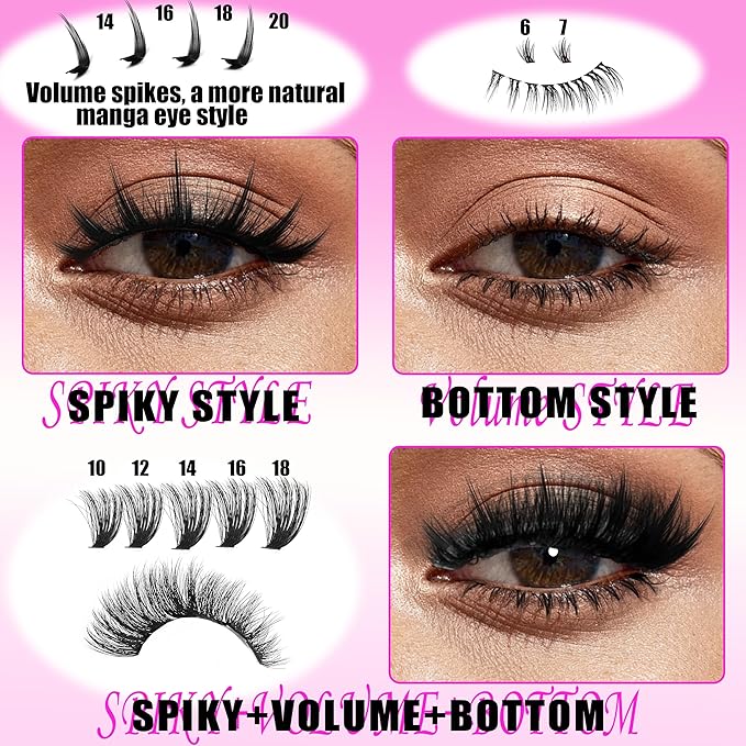 Lash Clusters Kit with Spikes Bottom clusters Eyelash Extensions 808Pcs with 2X Bond&Seal 60D/80D/100D 3D Volume D Curl Wispy DIY Individual Lashes Large Pack for Beginners Choice