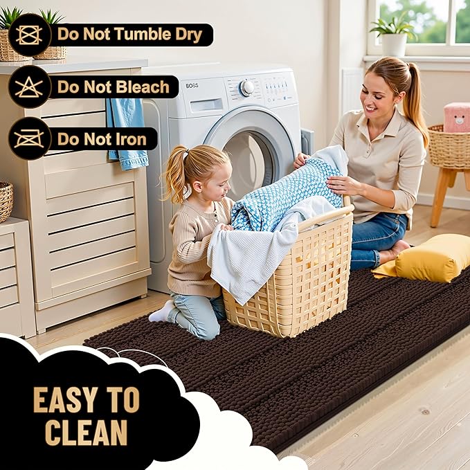 OLANLY Thick Bathroom Rugs 44x24, Extra Soft Absorbent Chenille Striped Bath Rugs, Rubber Backing, Machine Wash Dry, Bath Mats for Bathroom Floor, Tub and Shower, Home Decor Accessories, Brown