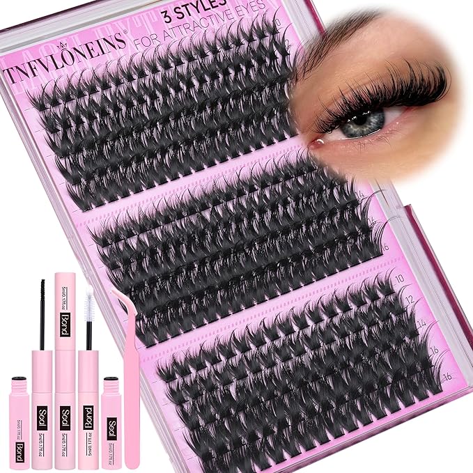 TNFVLONEINS Lash Clusters Kit Wispy Lash Extension Kit Spiky Eyelash Extension Kit Eyelash Clusters DIY Individual Lashes Kit Soft Cluster Eyelash Extensions(Wispy Spikes Kit)