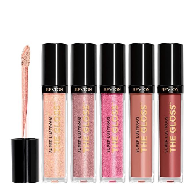 Revlon Super Lustrous The Gloss, 5 Piece Lipgloss Gift Set, Non-sticky High Shine Color in Cream & Pearl Finishes, Pack of 5, 0.75 Fl Oz