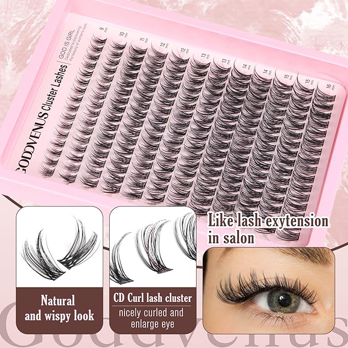 Lash Clusters Wispy Lashes Clusters Like Eyelashes Extension in Salon Natural DIY Cluster Eyelash Extensions for 5-7 days 9-16mm D Curl Fluffy DIY Individual Lashes (192pcs D Curl)