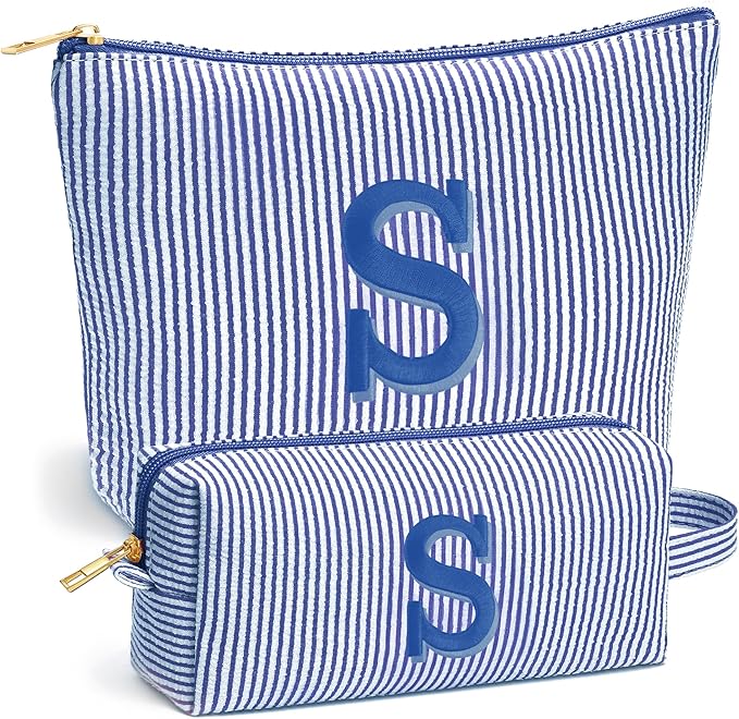 Fohufo Sister Birthday Gifts for Girls - Travel Makeup Bag, Big Sister Gifts for Girls 6-12 Year Old Girl Gift Teen Girl Gifts Trendy Stuff, Personalized Cute Stuff Initial Makeup Bags Set, Blue S