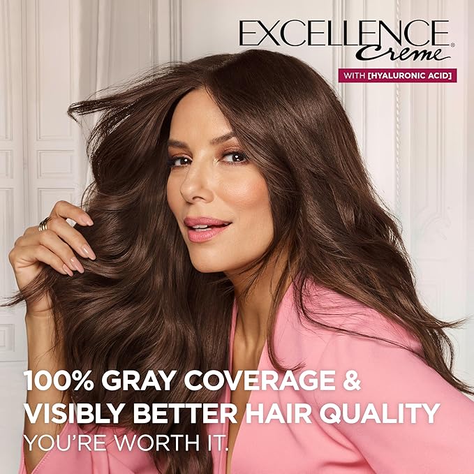 L'Oreal Paris Excellence Crème Permanent Hair Dye, Triple Care Hair Color with Hyaluronic Acid for 100% Gray Coverage, 6G Light Golden Brown, 1 Kit (Packaging May Vary)
