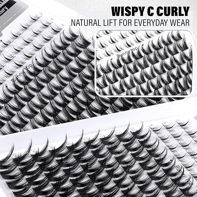Bunny Lash Clusters Kit with Bottom Eyelash Clusters Manga Lash Extensions Kit Wispy Fairy Cluster Eyelash Extensions Kit DIY Individual Lashes with Clear Bond and Seal Tweezers, 8-16mm