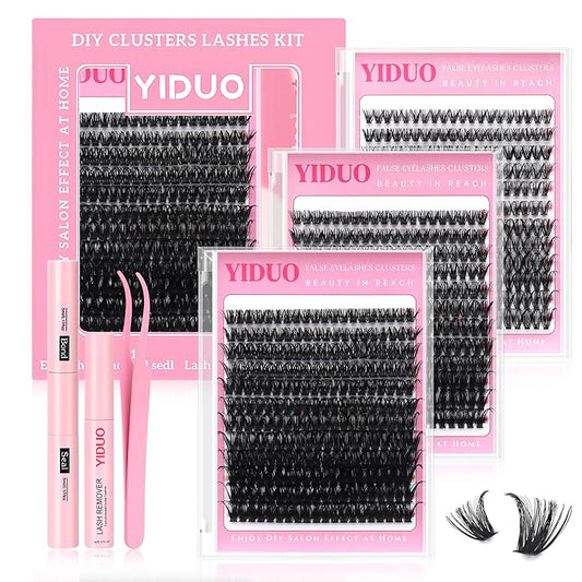 3 Styles Lashes Cluster Kit 720Pcs Eyelash Extensions Kit 40P+60P+80P 8-18mm D Curl Volume False Eyelashes DIY Individual Wispy Fake Eye Lashes Combo Packs with Bond&Seal |Tweezers | Removers