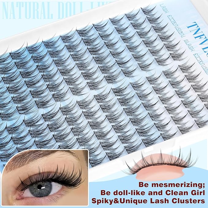 Natural Lash Clusters Kit Fairy Eyelash Clusters 11-13MM Wispy Lash Extension Kit Cluster Eyelash Extensions Thin Band Eyelash Extension Kit DIY Individual Lashes Bond and Seal,Tweezers TNFVLONEINS