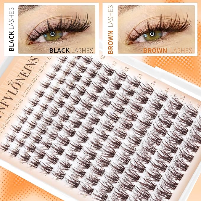 TNFVLONEINS Brown Lash Clusters Fairy Cluster Eyelash Extensions Natural Eyelash Clusters Wispy Individual Lashes Clusters Spiky Lash Extension Dark Brown Cluster Lashes DIY C-Curly Eyelash Extension