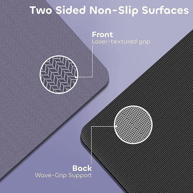 Non-slip TPE Yoga Mat for Women & Men,72"x24" Double-Sided Workout Mat for Home Gym Pilates Fitness,1/4 Inch Packable Lightweight Exercise Mat with Strap for Travel,Non Toxic Exercise Floor Mat