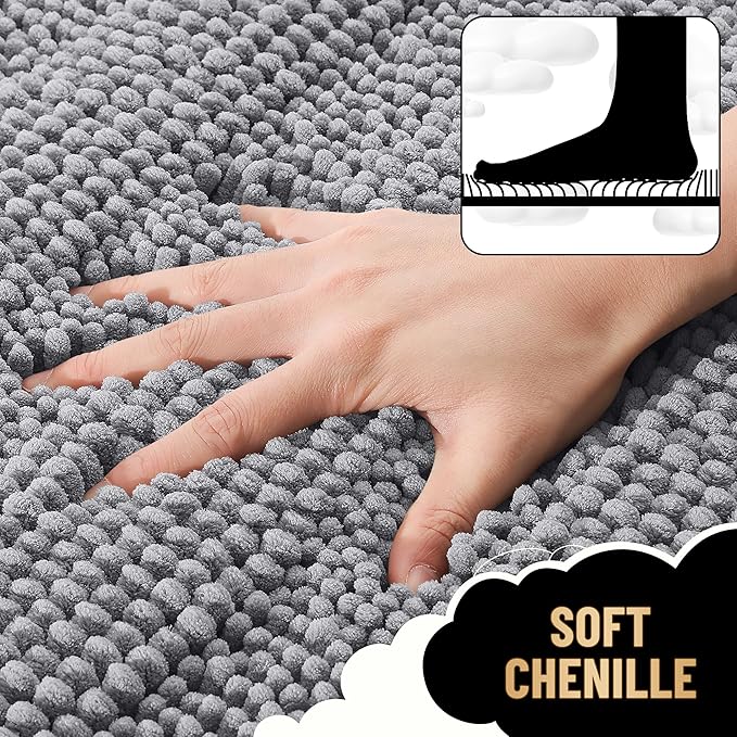 OLANLY Thick Bathroom Rugs 70x24, Extra Soft Absorbent Chenille Striped Bath Rugs, Rubber Backing, Machine Wash Dry, Bath Mats for Bathroom Floor, Tub and Shower, Home Decor Accessories, Grey