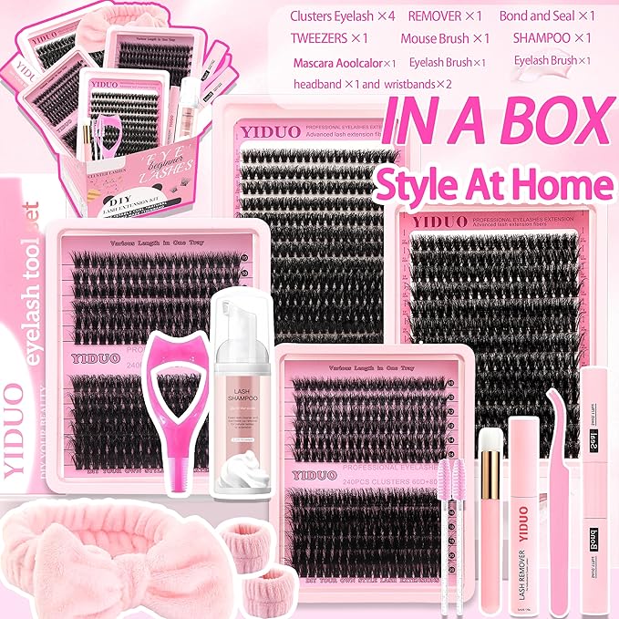 994Pcs Lashes Clusters Kit 60D/80D/100D Volume False Eyelash Extensions 10-20mm D Curl Wispy Individual Fake Eyelashes Kit, Volume Studio Effect with Bond&Seal|Tweezers|Removers|Cleanser