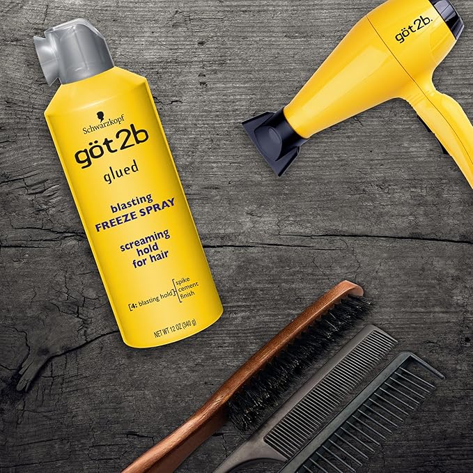 got2b Glued Blasting Freeze Hair Spray, 12 Fl Oz, Pack of 6, Extra Strong Holding Spray for Spikes & Styles, Long-Lasting All-Day Hold, Wind-Tested, Humidity-Resistant, Washes Out Easily