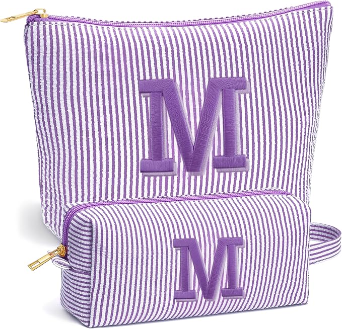 Fohufo Stocking Stuffers for Teen Girls Gifts Trendy Stuff, 2025 Christmas Gifts Cute Makeup Bag, 6-12 Year Old Girl Birthday Gift, Personalized Christmas Stocking Stuffers for Girls, Purple Letter M