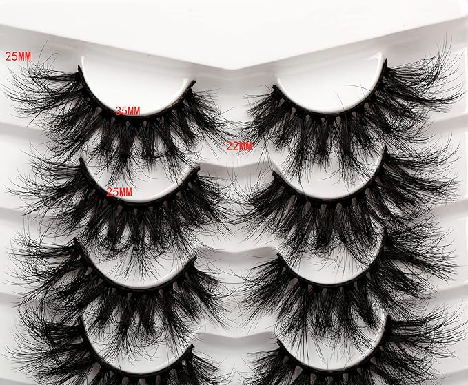 Pooplunch Cat Eye Faux Mink Lashes 25MM False Eyelashes Dramatic 8D Volume Thick Long Fake Eye Lashes Strips 7 Pairs Pack