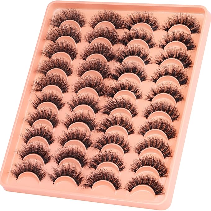 20 Pairs False Eyelashes Natural Look Lashes Mink Fuzzy Fake Eyelashes Wispy Strip False Lashes 4 Styles Mixed Thick Volume Faux Mink Eyelashes ALICROWN