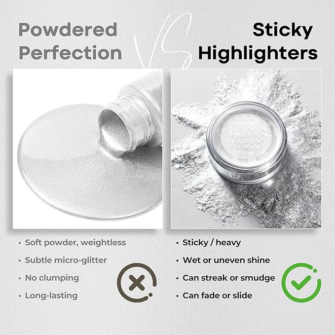 BEPHOLAN Highlighter Powder,High Gloss Glitter,Sparkling Powder Makeup for Face and Body - High-Pigment Shimmer Makeup, Long-Lasting & Buildable（Starlight Mist 10g）