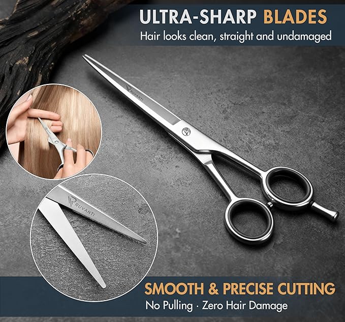 Ruvanti Hair Cutting Scissors - Professional Barber Shears for Salon & Home Use, Sharp Stainless Steel Hair Scissors with Ergonomic Grip, 6.5 Inch Right Handed