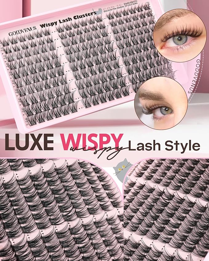 Lash Clusters Kit Wispy Cluster Eyelash Extensions Kit Natural DIY Lash Extension Kit 10-16mm Eyelashes Clusters 180pcs C Curl Individual Lashes Cluster Eyelash (No Tweezers)