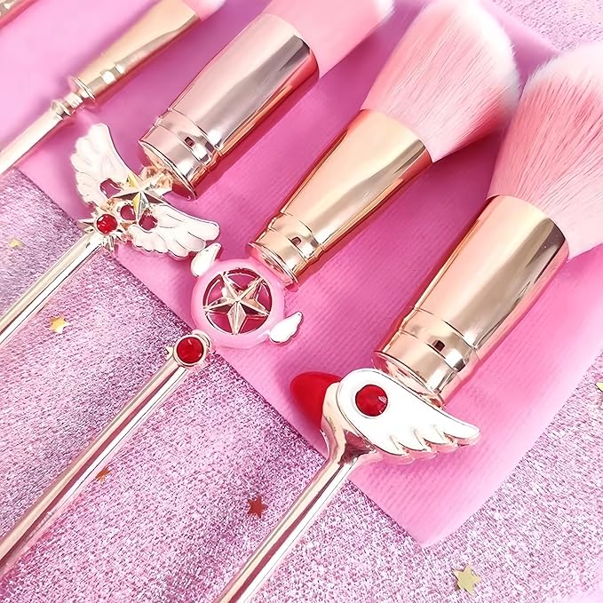 Cartoon Makeup Brush for Girls,Cute Anime 8pcs Foundation Blush Powder Eyeshadow Lip Eyebrow Potter Brushes Set with Metal Handle for Teens Kids Women Present Christmas