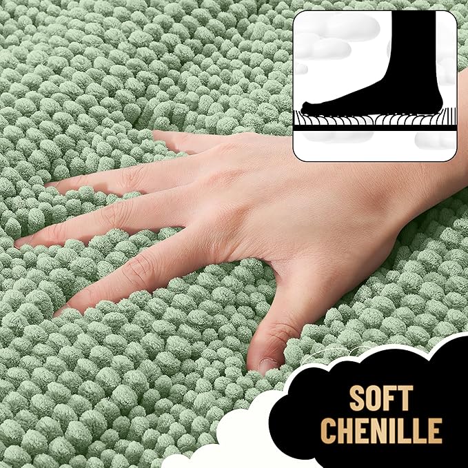 OLANLY Thick Bathroom Rugs 70x24, Extra Soft Absorbent Chenille Striped Bath Rugs, Rubber Backing, Machine Wash Dry, Bath Mats for Bathroom Floor, Tub and Shower, Home Decor Accessories, Sage Green