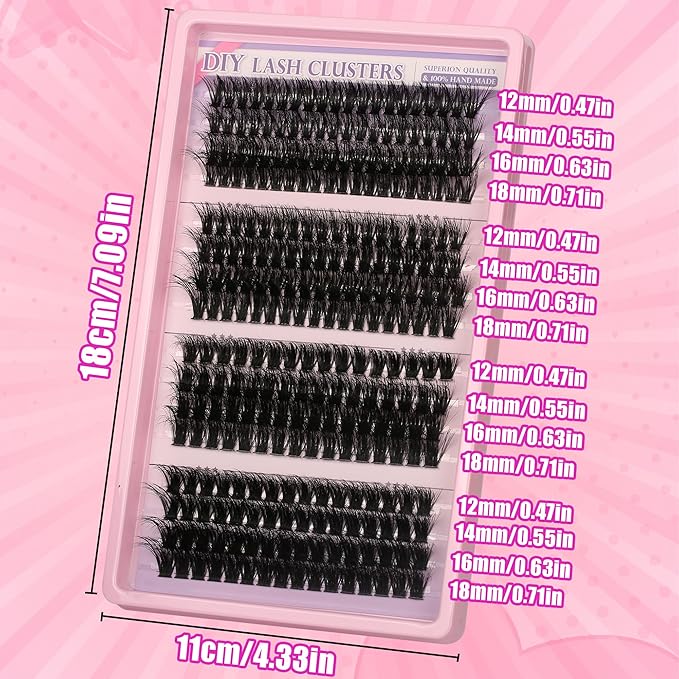 280 Pcs Lash Clusters Extensions Kit - 60D 80D 100D 120D Faux Mink Individual Eye Lash 12-18mm Clusters with D Curl Downy Wispy Lash Clusters for Lash Extension at Home
