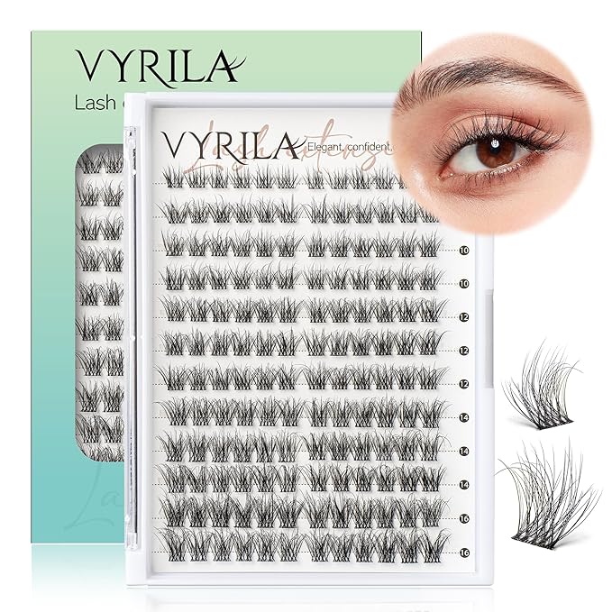 Lash Clusters 144pcs Individual Lashes, 3D Wispy Lashes Clusters, 0.1mm Super Thin Band Resuable Natural Lashes,D Curl Faux Mink Lashes, 0.05mm Lash Extension (Green Hush-D-0.05-8-16mix)