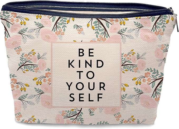 Nogrit Inspiring gifts,be kind Makeup Bag,inspirit Cosmetic Bag,Be Kind to Yourself, Pink Floral Makeup Bag,Encouragement Gifts for Women Teen Girls,Inspiring gifts for women girls