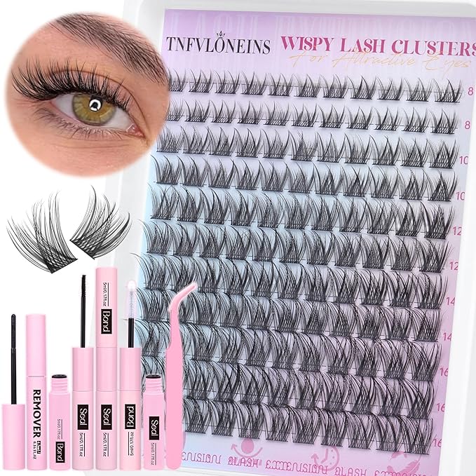 Natural Lash Clusters Kit Natural Eyelash Clusters C Curl Lash Extension Kit 8-16mm Eyelash Extension Kit DIY Individual Lashes Cluster Eyelash Extensions with Lash Remover by TNFVLONEINS