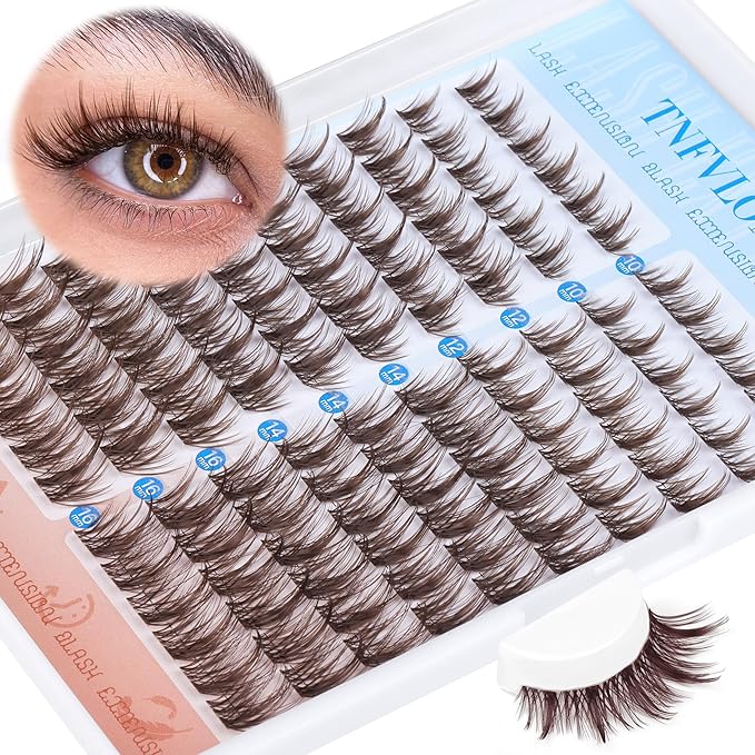 Brown Lash Clusters Kit Manga Lash Extension Kit Natural Eyelash Clusters Wispy 10-16MM Individual Lashes Clusters Anime Eyelash Extension Kit with Bond and Seal and Tweezers by TNFVLONEINS