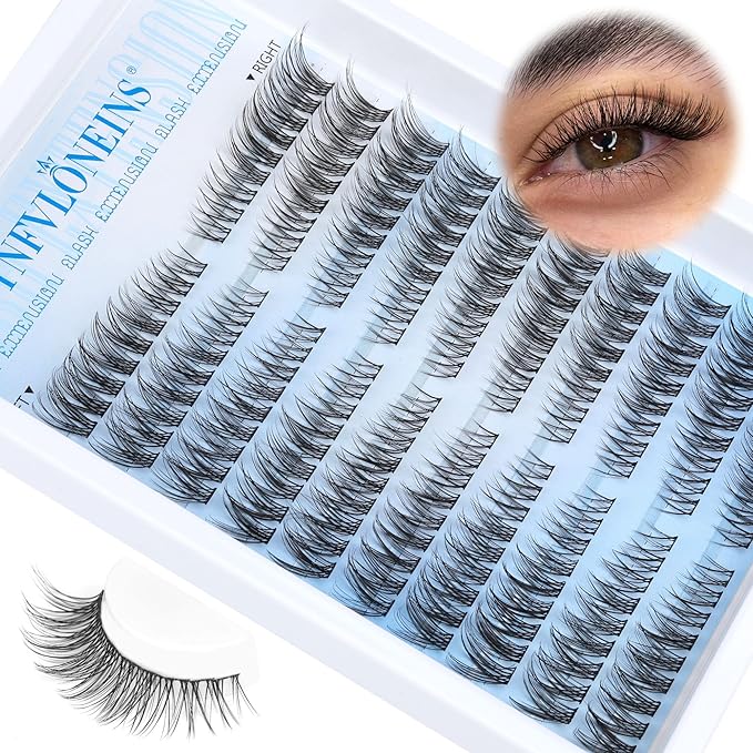 TNFVLONEINS Wispy Lash Extension Kit Left&Right Eyelash Extension Kit Natural Lash Clusters Kit 180Pcs Cluster Eyelash Extensions Kit C Curl Individual Lashes with Bond and Seal and Tweezers