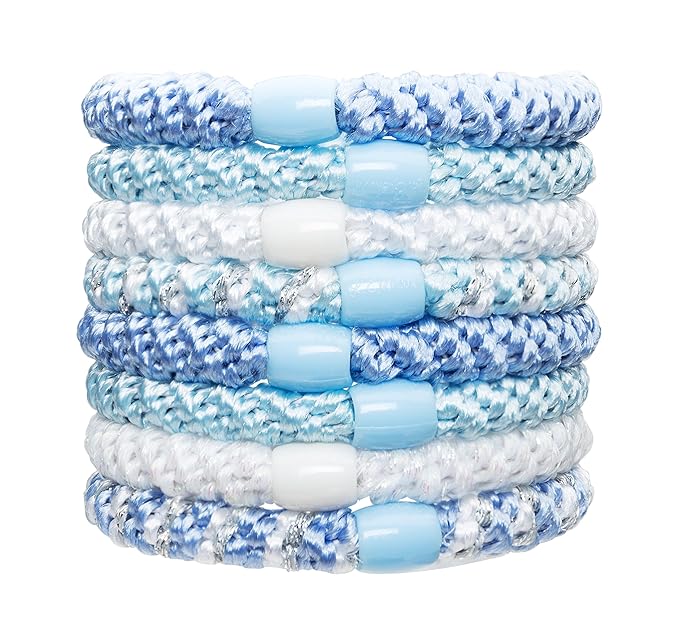 L. Erickson Grab & Go Pony - Caribbean - 8 Pack Ponytail Holder Hair Ties - Blue Mix