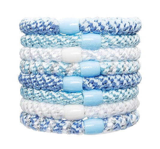 L. Erickson Grab & Go Pony - Caribbean - 8 Pack Ponytail Holder Hair Ties - Blue Mix