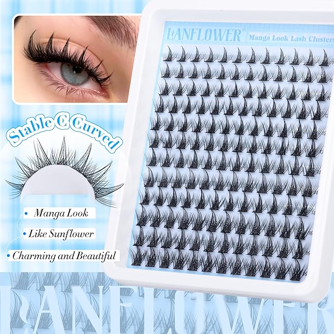 Manga Lash Clusters Kit Spiky Lash Extension Kit Fairy Eyelash Clusters Wispy Cluster Eyelash Extensions Kit 10-16mm Individual Lashes Anime Lashes Clusters by Lanflower