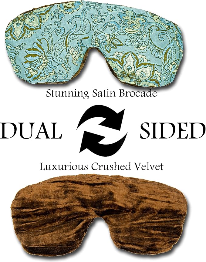 Candi Andi Handmade Opulence Yoga Eye Pillow - Weighted Flaxseed Fill, Lavender Aromatherapy, Satin & Velvet, Adjustable Strap - Ideal for Meditation & Restful Sleep - Blue Lagoon - TEMFL-BL