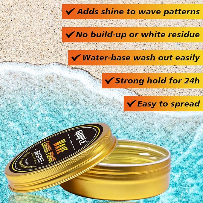 Silky Durags for Men Wave Pomade Strong Hold Easy Wash 360 Wave Training Hair Cream, Wave Butter Waves Grease for Men Promotes Layered Waves Silky Satin Durag Extra Long Tails Wave Brush Wave Cap Set