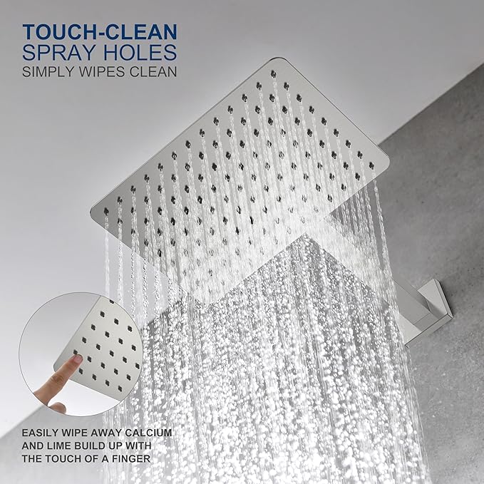 KENES Brushed Nickel 10-Inch Shower Head and Handle Set, Square Shower Faucet Set Bathroom Rainfall Shower System Wall Mount, KE-6024B (Shower Valve Included)