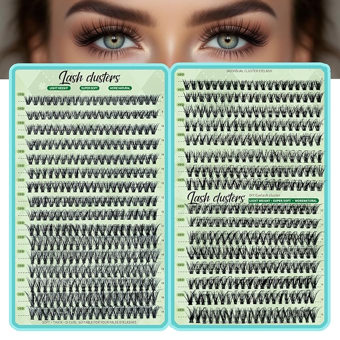 Wispy Lash Clusters 640pcs Eyelash Cluster Extensions 30D+40D Curl Individual False Eyelashes 9-16mm Natural Fluffy Mink Lash Clusters Extension Kit