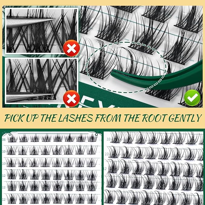 Lash Clusters,96 Pcs Cluster Lashes D Curl 14mm DIY Lash Extensions Eyelash Clusters,KEYYOU Volume Wispy Individual Lashes Soft&Comfortable Easy DIY at Home(Y09,D-14mm)